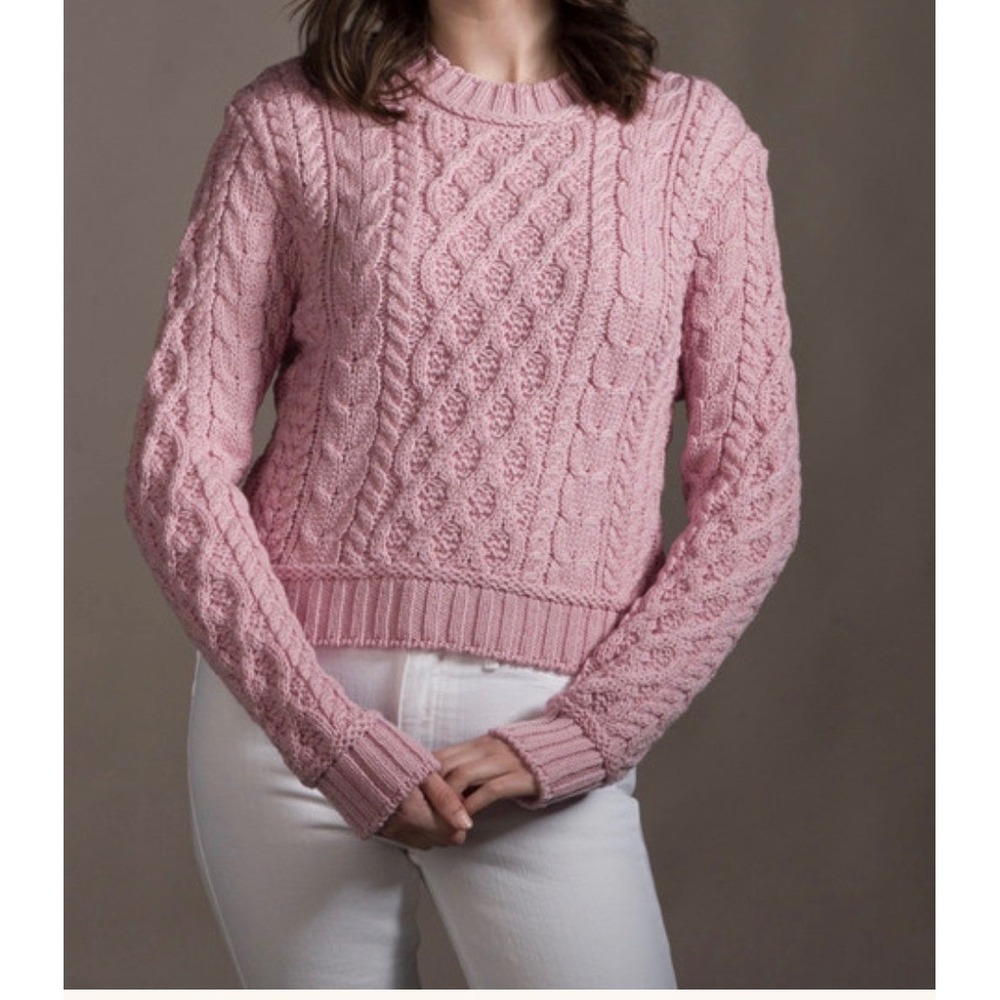 Aran Sweater Ladies cropped Aran Sweater sz S Pink Irish Wool Cable Knit